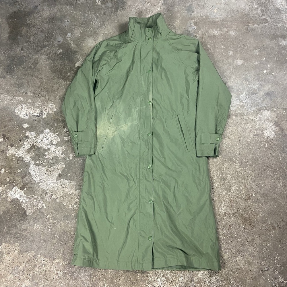 Vintage 90s L.L. Bean Trench Coat‎ Women's Size XS Green Plaid Lined Full Length